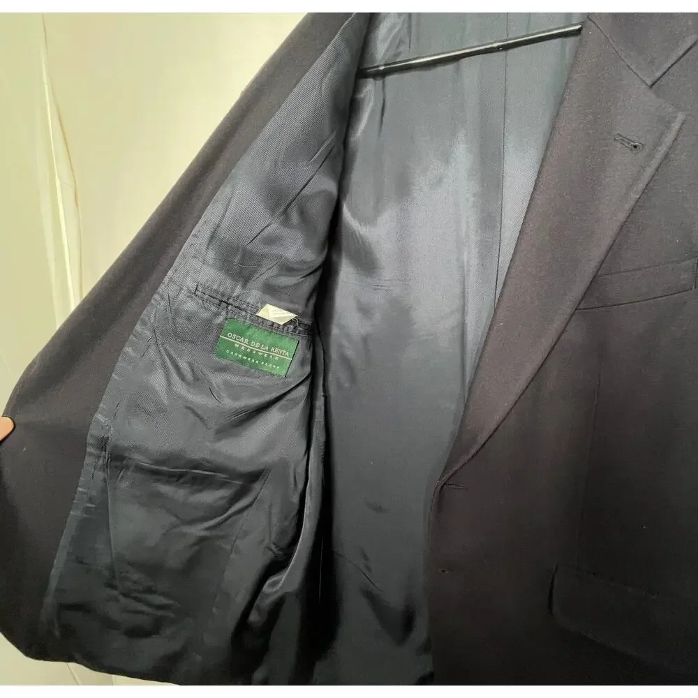 Oscar De‎ La Renta Men's Coat Navy Wool Blend Overcoat Blazer Cashmere Size 44R